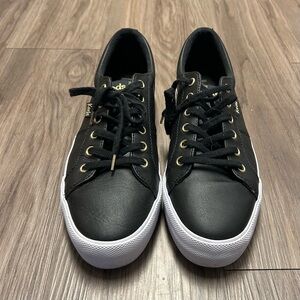 Keds Black Jump Kick Duo Leather Lace Up Sneakers with White Platform Sole